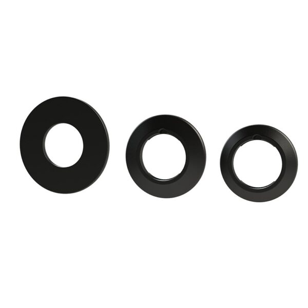 Three black mounting rings for MiniPlug, white background