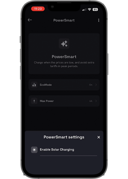 DEFA Power app PowerSmart settings enable solar chargning