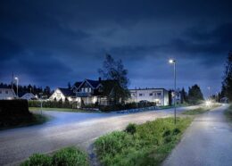 Elite fitting lighting up road in residential area