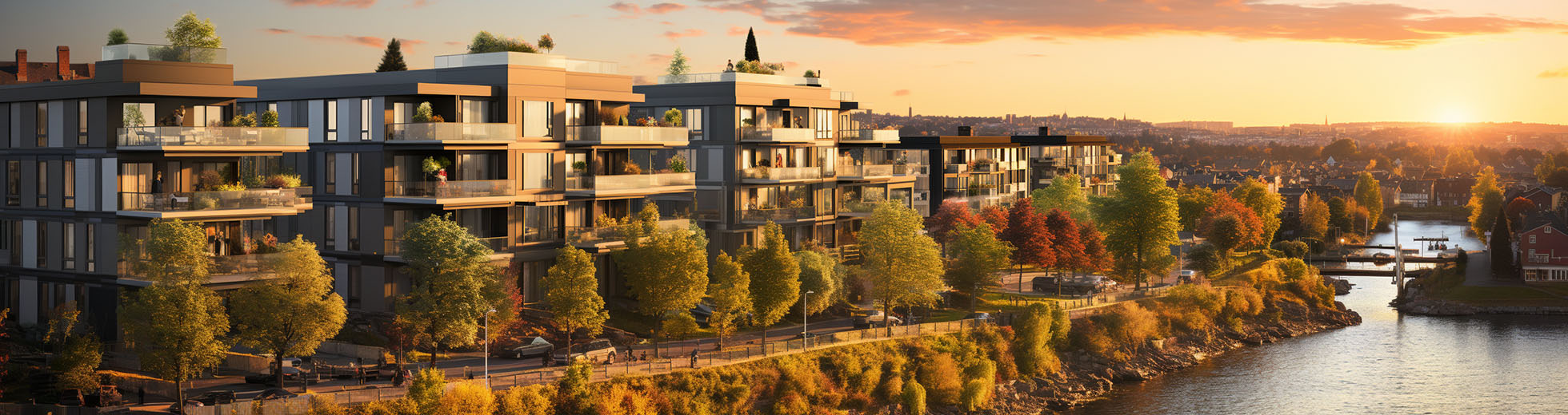 Apartment building overlooking a scenic river