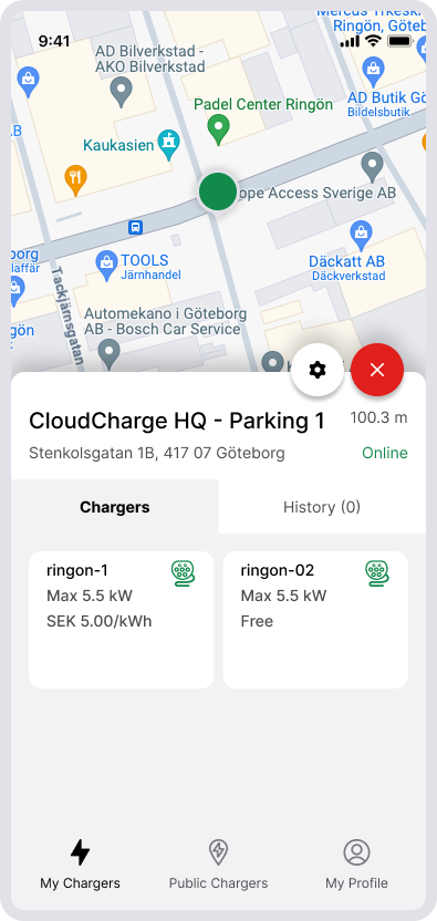 CloudCharge App screenshot - Charger location