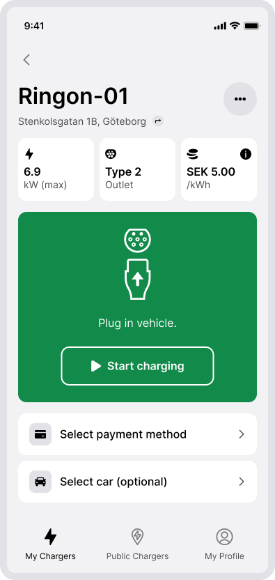 CloudCharge App screenshot - Selecting connector