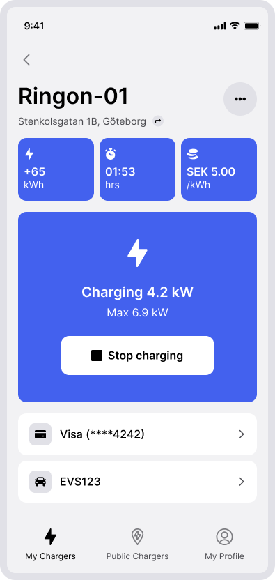 CloudCharge App screenshot - Charging progress