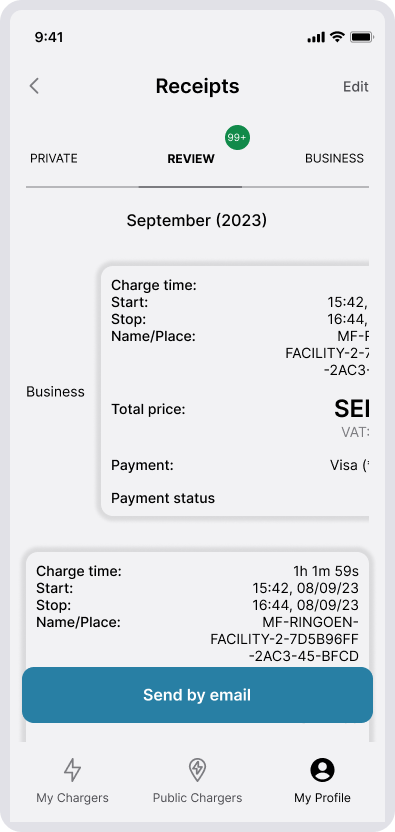 Screenshot of CloudCharge App - Categorization of receipts