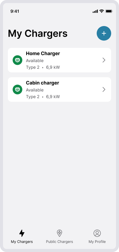 Screenshot of CloudCharge App - Selecting charger