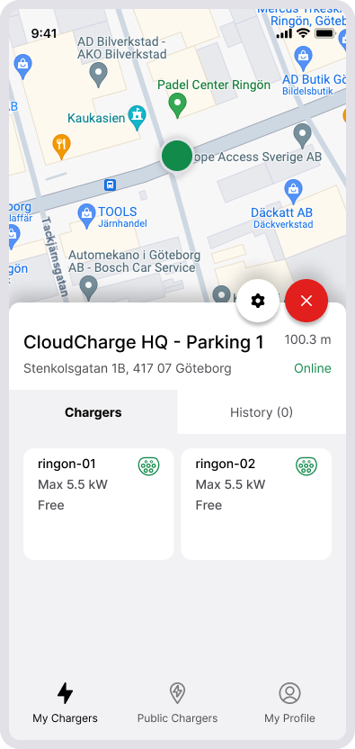 Screenshot of CloudCharge App - Select connector