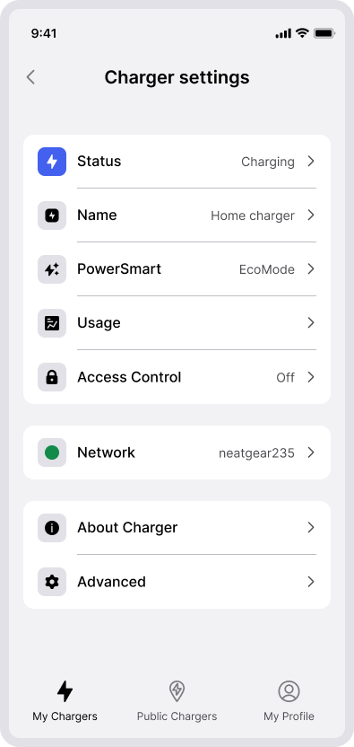 Screenshot of CloudCharge App - See charger details