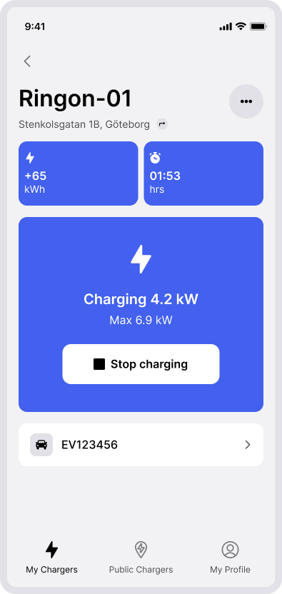 Screenshot of CloudCharge App - Stop charging