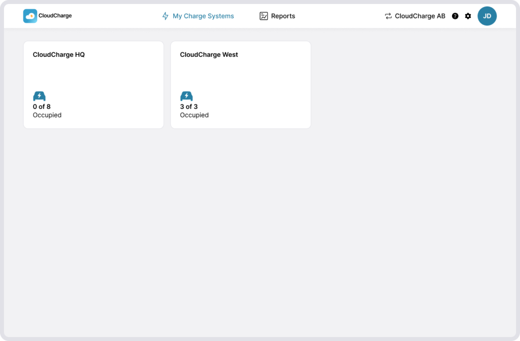 Screenshot of CloudCharge Portal - Charge System Settings - Charge Systems