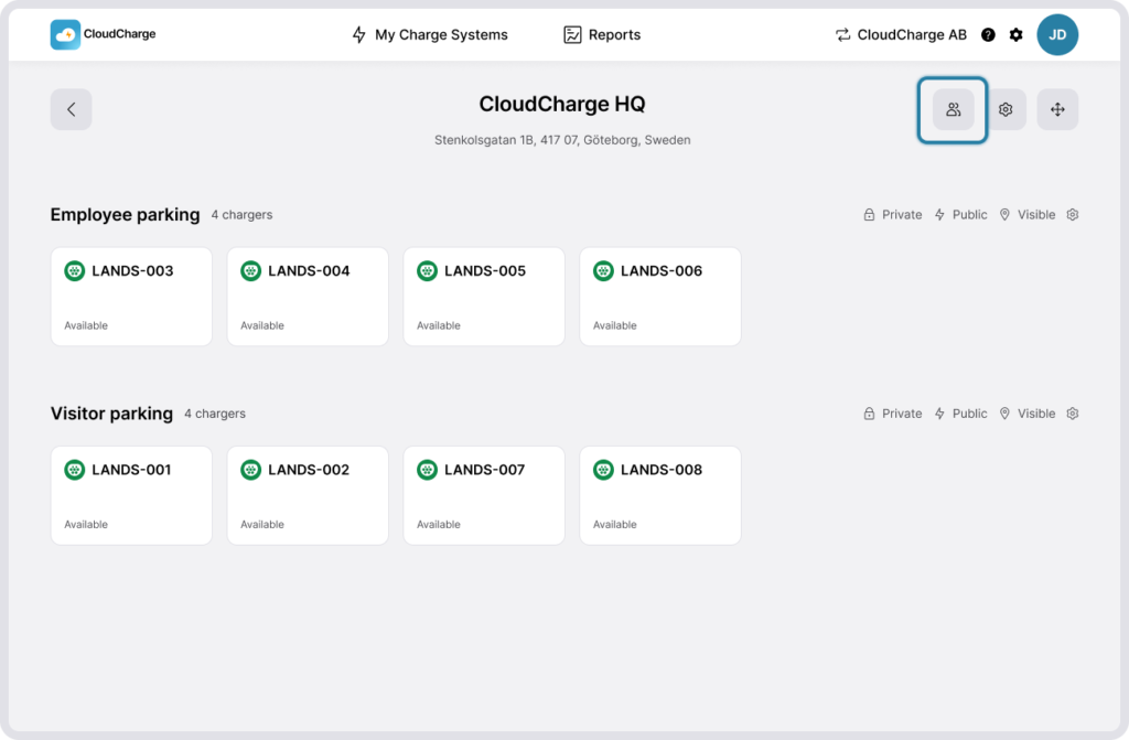 Screenshot of CloudCharge Portal - Users