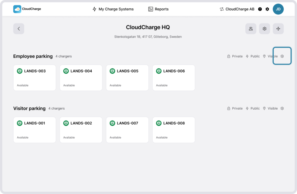 Screenshot of CloudCharge Portal - Group Settings