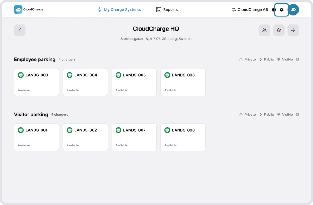 Screenshot of CloudCharge Portal - Invoicing - Organization Settings