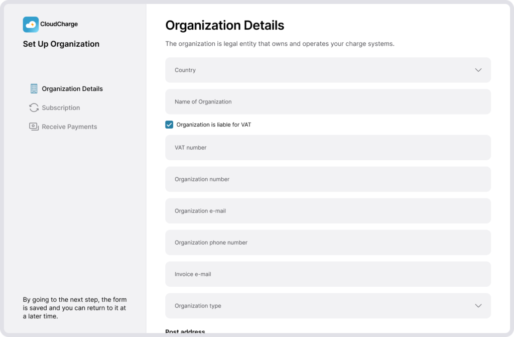 Screenshot of subscription settings - organisation details