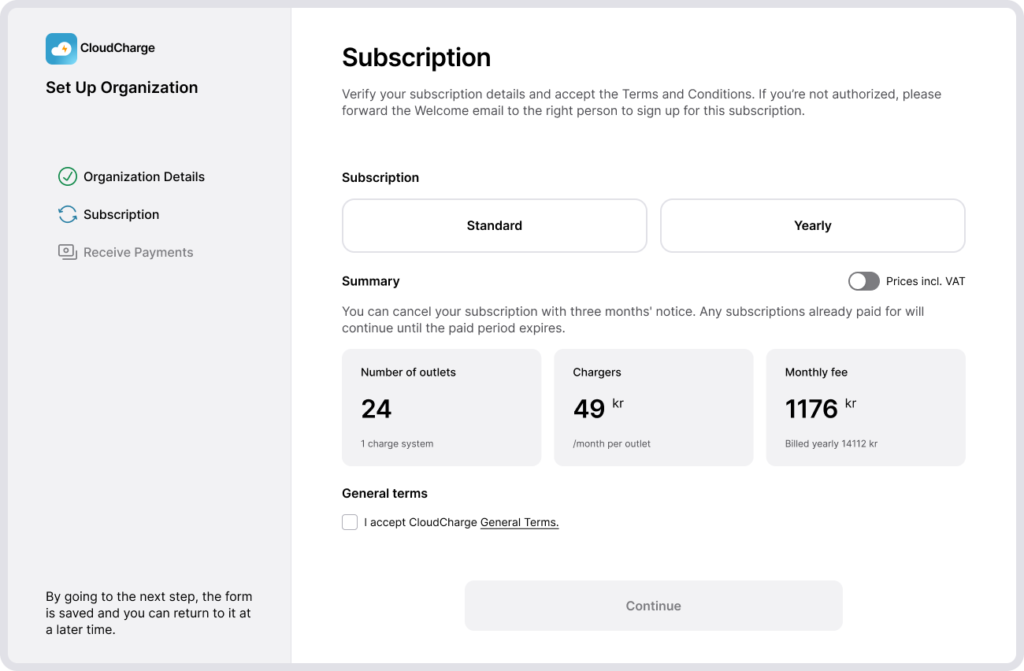 Screenshot of subscription settings