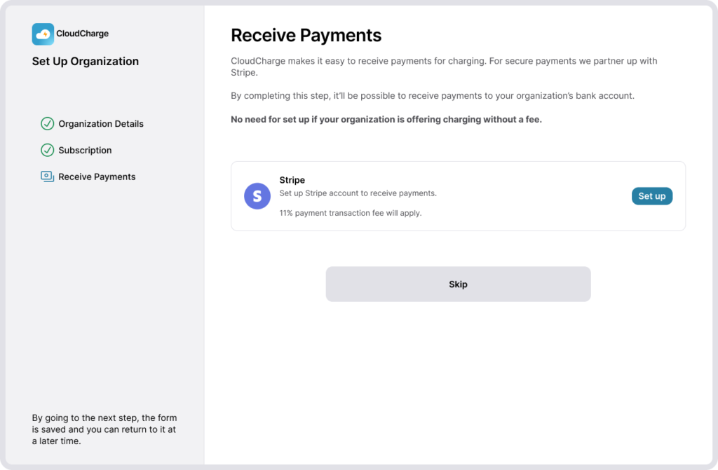 Screenshot of subscription settings - receive payments