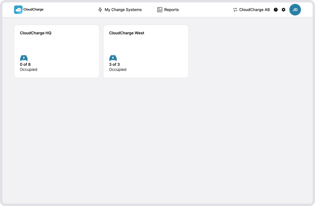 Screenshot of selecting charging system in CloudCharge portal